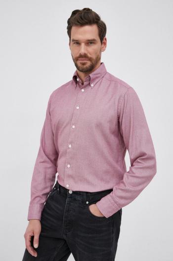 Košile Eton pánská, vínová barva, regular, s límečkem button-down