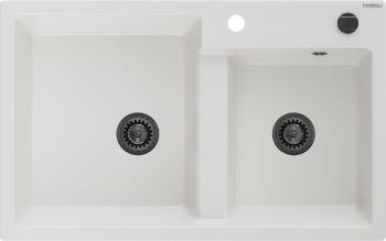 MEXEN/S Tomas granitový dřez 2-bowl 800 x 500 mm, bílá, + černý sifon 6516802000-20-B