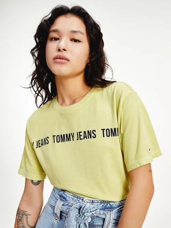 Tommy Hilfiger Tommy Jeans dámské limetkové tričko TJW BXY CROP TAPE SS TEE