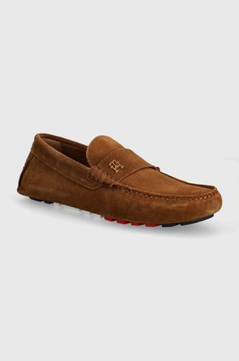 Semišové mokasíny Tommy Hilfiger TH CLASSIC SUEDE DRIVER pánské, hnědá barva, FM0FM05000