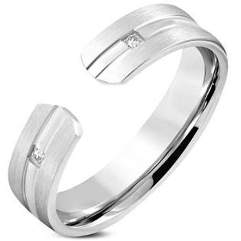 Šperky4U Ocelový prsten se 2ma zirkony - velikost 60 - OPR1782-60