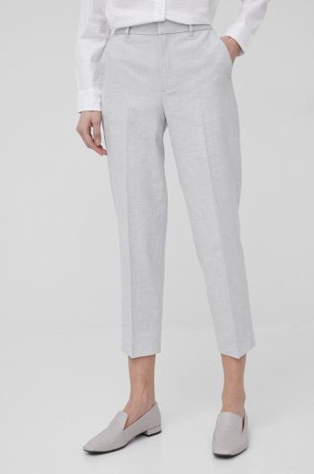Plátěné kalhoty Drykorn dámské, šedá barva, jednoduché, medium waist