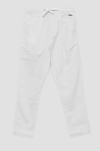 Kalhoty s lněnou směsí pro děti Birba&Trybeyond bílá barva, hladké