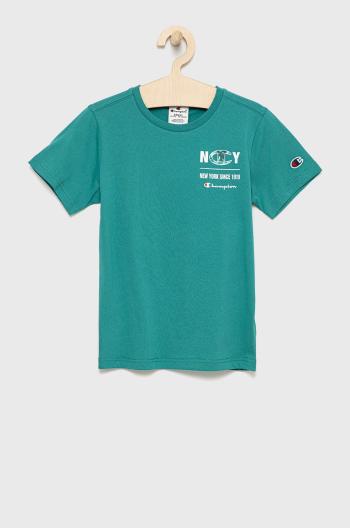 Dětské bavlněné tričko Champion 305991 zelená barva, s potiskem