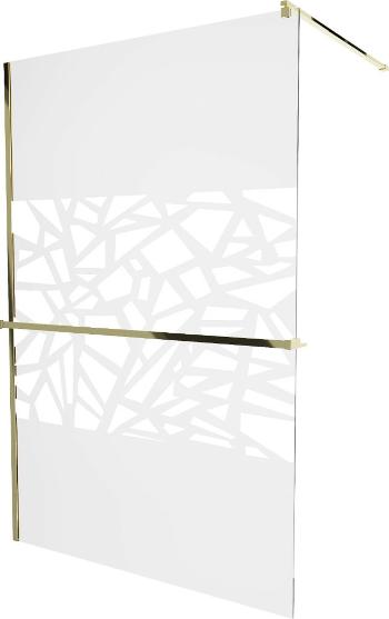 MEXEN/S KIOTO Sprchová zástěna WALK-IN s poličkou a držákem ručníků 100 x 200 cm, transparent/bialy wzór 8 mm, zlatá 800-100-121-50-85
