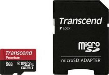 Paměťová karta microSDHC, 8 GB, Transcend Premium, Class 10, UHS-I, vč. SD adaptéru