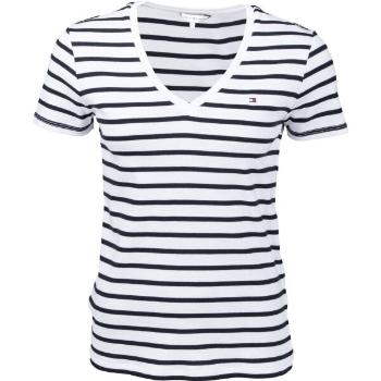 Tommy Hilfiger SLIM STRIPE V-NK TOP SS W Dámské triko, bílá, velikost S