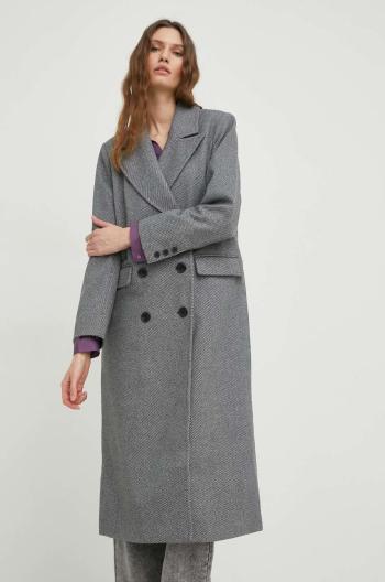 kabát s vlnou Answear Lab , šedá barva, přechodný, dvouřadový
