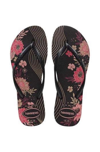 Žabky Havaianas SLIM ORGANIC dámské, černá barva, na plochém podpatku, 4132823.7892