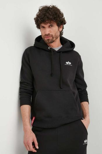 Mikina Alpha Industries Basic Hoody Small Logo pánská, černá barva, s kapucí, s potiskem, 196318.03