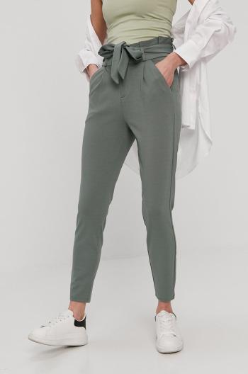 Kalhoty Vero Moda dámské, zelená barva, jednoduché, high waist