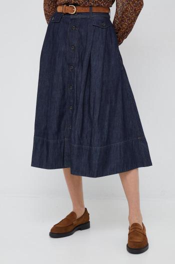 Džínová sukně Lauren Ralph Lauren tmavomodrá barva, midi, áčková