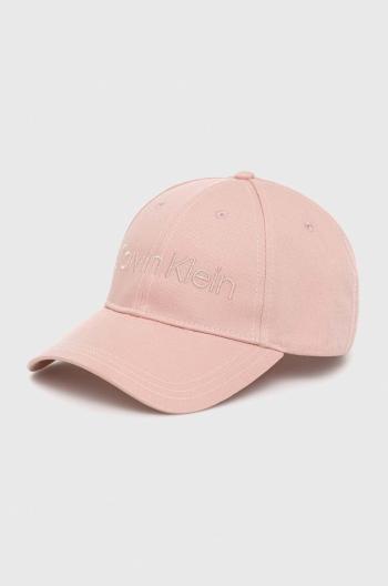 Bavlněná baseballová čepice Calvin Klein růžová barva, s aplikací