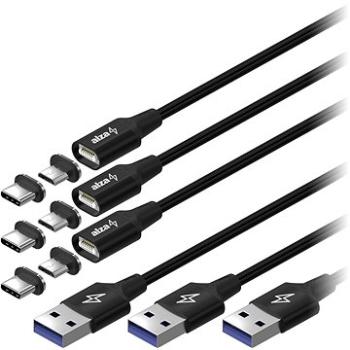 AlzaPower MagCore 2in1 USB-C + Micro USB, 5A, Multipack 3ks, 0.5m černý (APW-CBMG50305B)