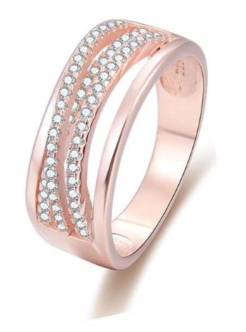 Beneto Růžově pozlacený stříbrný prsten se zirkony AGG340 58 mm