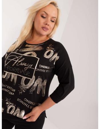 Dámská halenka plus size bavlněná s kulatým výstřihem  černá 