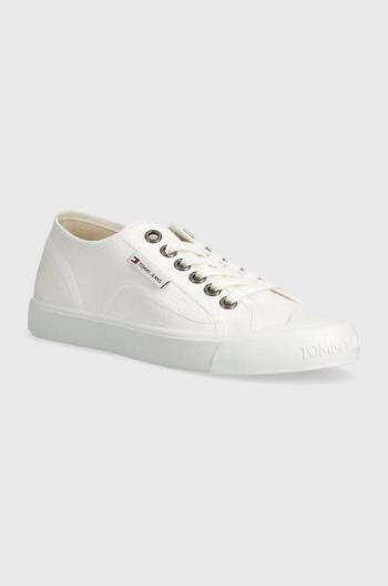 Tenisky Tommy Jeans TJW FOXING SNEAKER CANVAS dámské, bílá barva, EN0EN02588