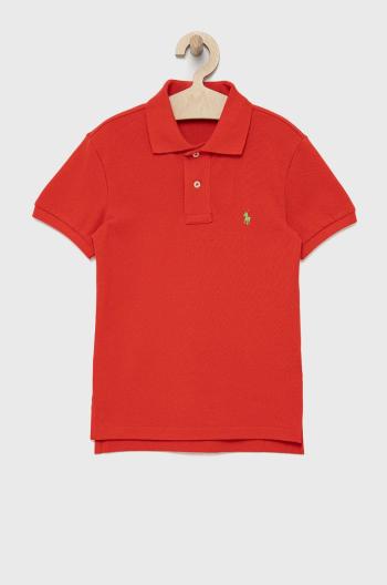 Dětská bavlněná polokošile Polo Ralph Lauren červená barva, hladký