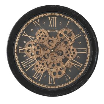 Černé antik nástěnné hodiny s ozubenými kolečky Cito - Ø 36*6 cm / 3*AA 6KL0772
