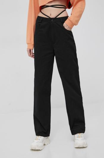 Kalhoty Sixth June dámské, černá barva, široké, high waist