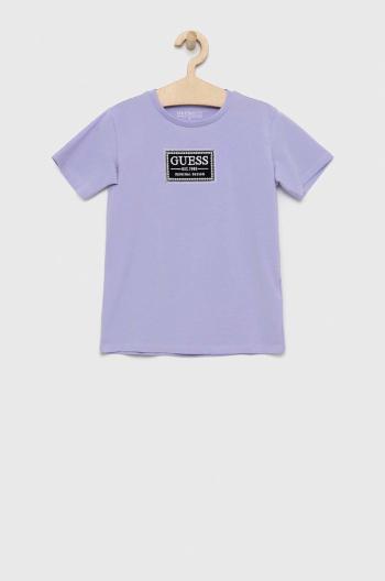 Dětské tričko Guess fialová barva, s aplikací