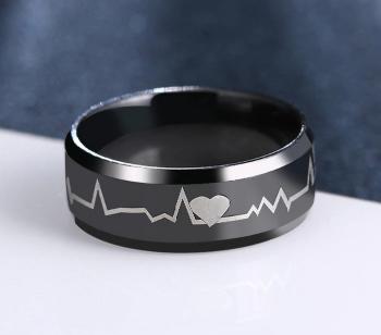 Ziskoun Černý prsten z chirurgické oceli- křivka EKG SR000116 Velikost: 10