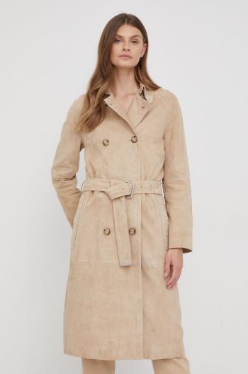 Kožený kabát Calvin Klein dámský, béžová barva, přechodný