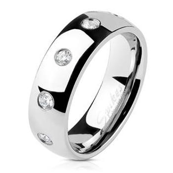 Spikes USA Ocelový prsten se zirkony, šíře 6 mm - velikost 49 - OPR0100-6-49