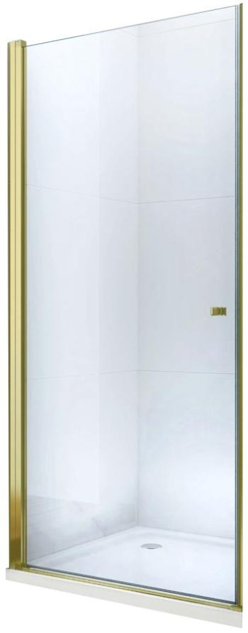 MEXEN Pretoria sprchové dveře křídlové 80 cm, transparent, zlatý se stěnovým profilem 852-080-000-50-00