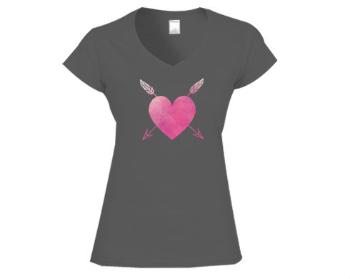 Dámské tričko V-výstřih Prostřelené srdce