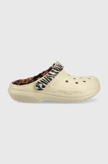 Pantofle Crocs Classiclinedanimalremixclog béžová barva