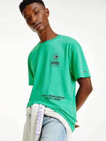 Tommy Jeans pánské zelené triko LABEL MIX - L (L3G)