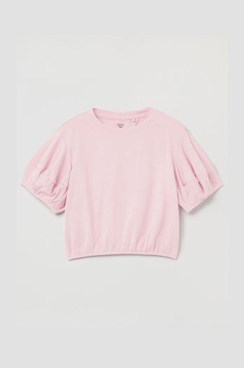 Dětské bavlněné tričko OVS růžová barva