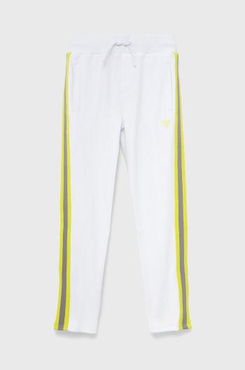 Dětské kalhoty Guess bílá barva, s aplikací