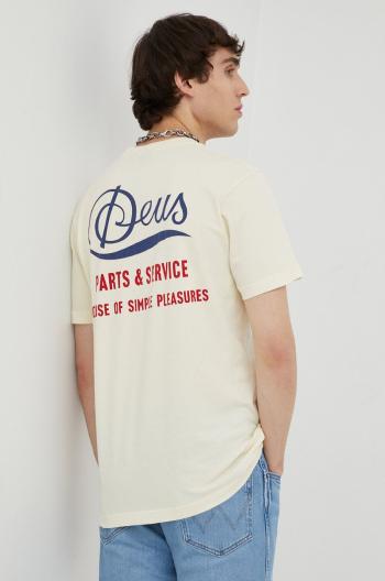 Bavlněné tričko Deus Ex Machina béžová barva, s potiskem