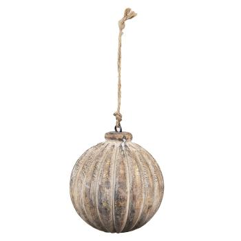Hnědá antik dřevěná závěsná dekorace koule - Ø 13*13 cm 6H2290
