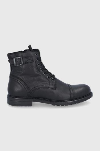 Kožené boty Jack & Jones pánské, černá barva