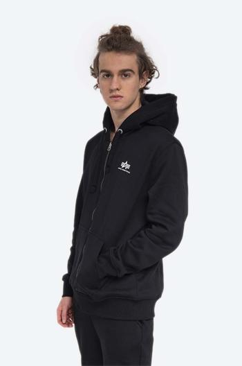 Mikina Alpha Industries Basic Zip Hoody SL pánská, černá barva, s kapucí, s potiskem, 118342.03