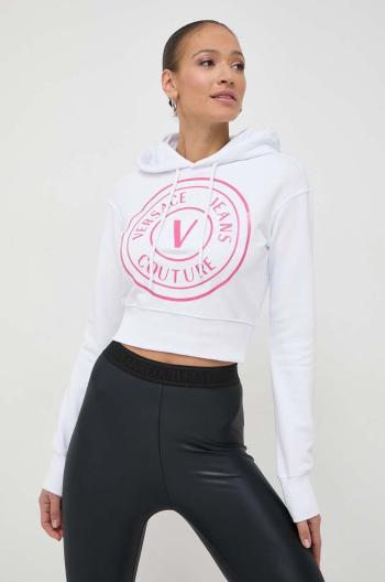 Bavlněná mikina Versace Jeans Couture dámská, bílá barva, s kapucí, potiskem, 76HAIG05 CF01G