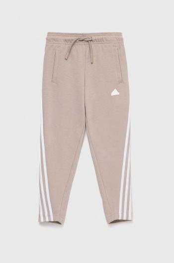 Dětské tepláky adidas U FI 3S béžová barva, s aplikací