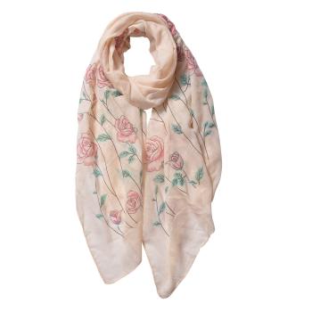 Béžový šátek s růžemi - 70*180 cm JZSC0535BE