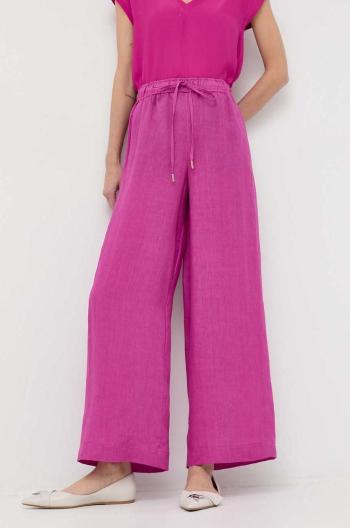 Plátěné kalhoty Marella dámské, růžová barva, široké, high waist