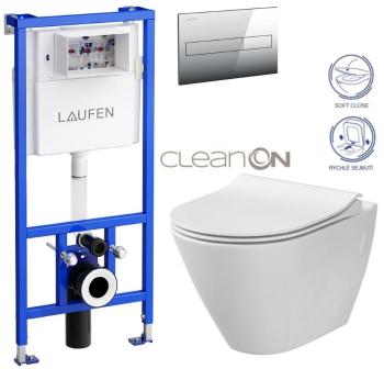 LAUFEN Rámový podomítkový modul CW1 SET s chromovým tlačítkem + WC CERSANIT CLEANON CITY H8946600000001CR CI1