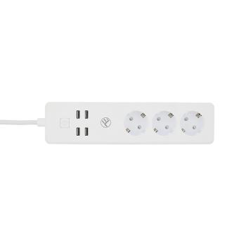 Tellur WiFi Smart Power Strip, 3x zásuvka, 4x USB 4A, 2200W, 10A, 1.8m, bílá