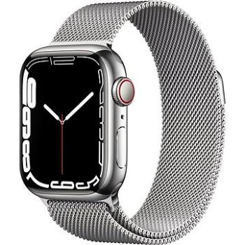 Apple Watch Series 7 41mm Cellular Stříbrný nerez se stříbrným milánským tahem (MKHX3HC/A)