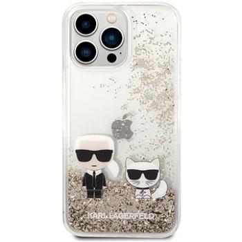 Karl Lagerfeld Liquid Glitter Karl and Choupette Zadní Kryt pro iPhone 14 Pro Max Gold (KLHCP14XGKCD)