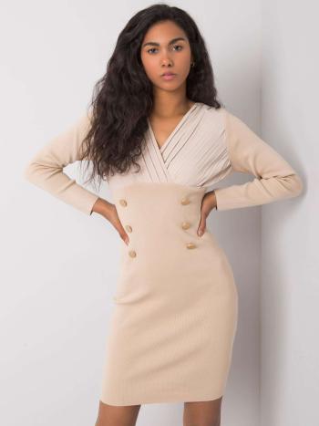 BÉŽOVÉ ELEGANTNÍ PŘILÉHAVÉ ŠATY EM-SK-J50027.63P-BEIGE Velikost: M/L