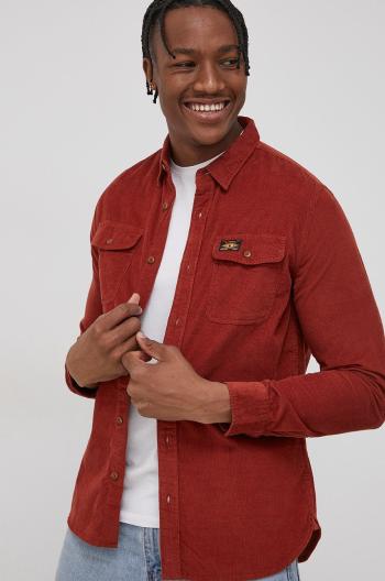 Manšestrová košile Superdry pánská, hnědá barva, regular, s límečkem button-down