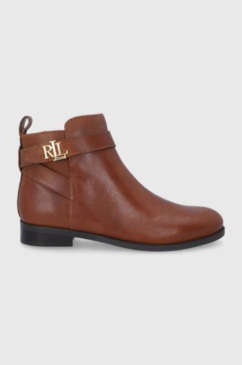 Kožené kotníkové boty Lauren Ralph Lauren dámské, hnědá barva, na plochém podpatku