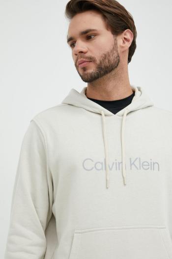 Tréninková mikina Calvin Klein Performance béžová barva, s kapucí, s potiskem